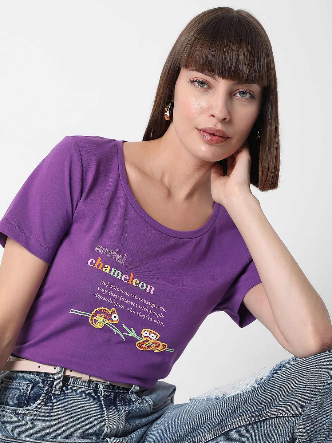 Purple Slogan Print T-Shirt