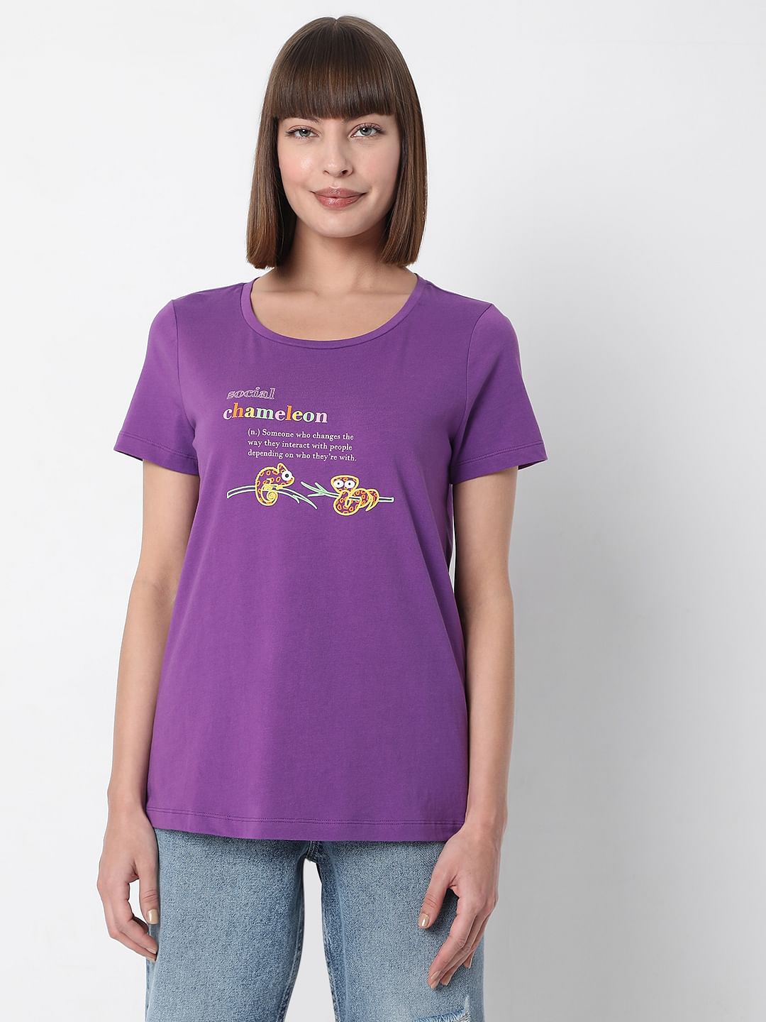 Purple Slogan Print T-Shirt