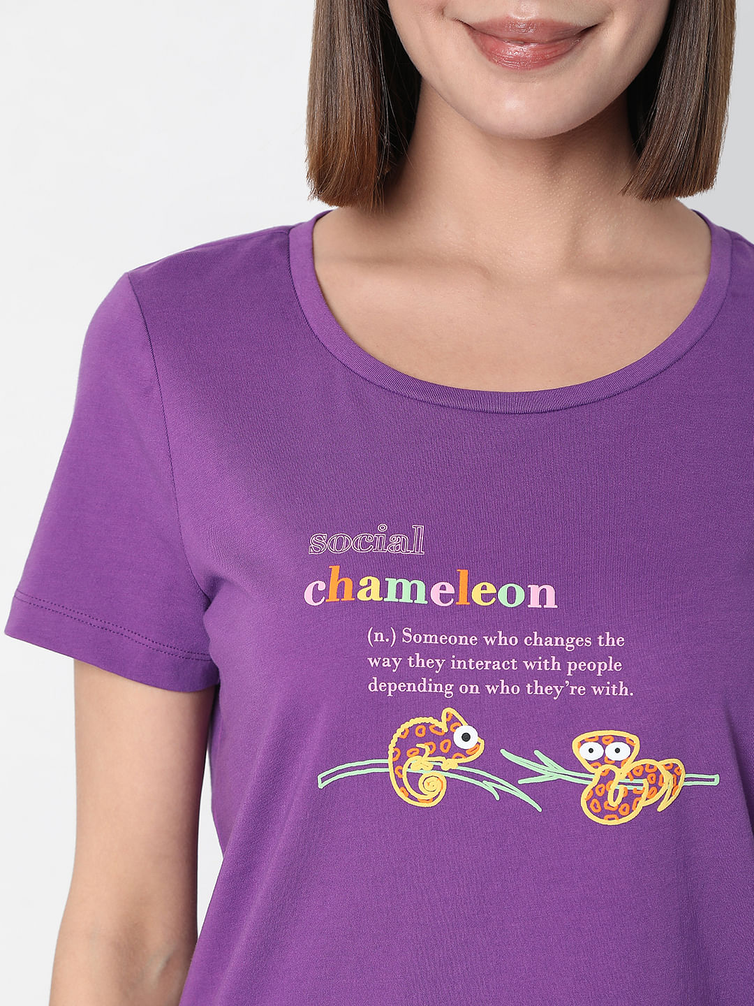 Purple Slogan Print T-Shirt