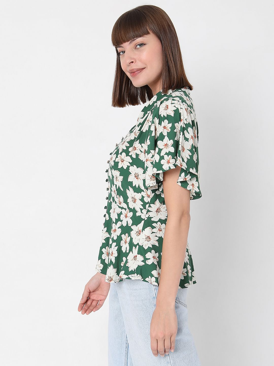 Green Floral Peplum Top