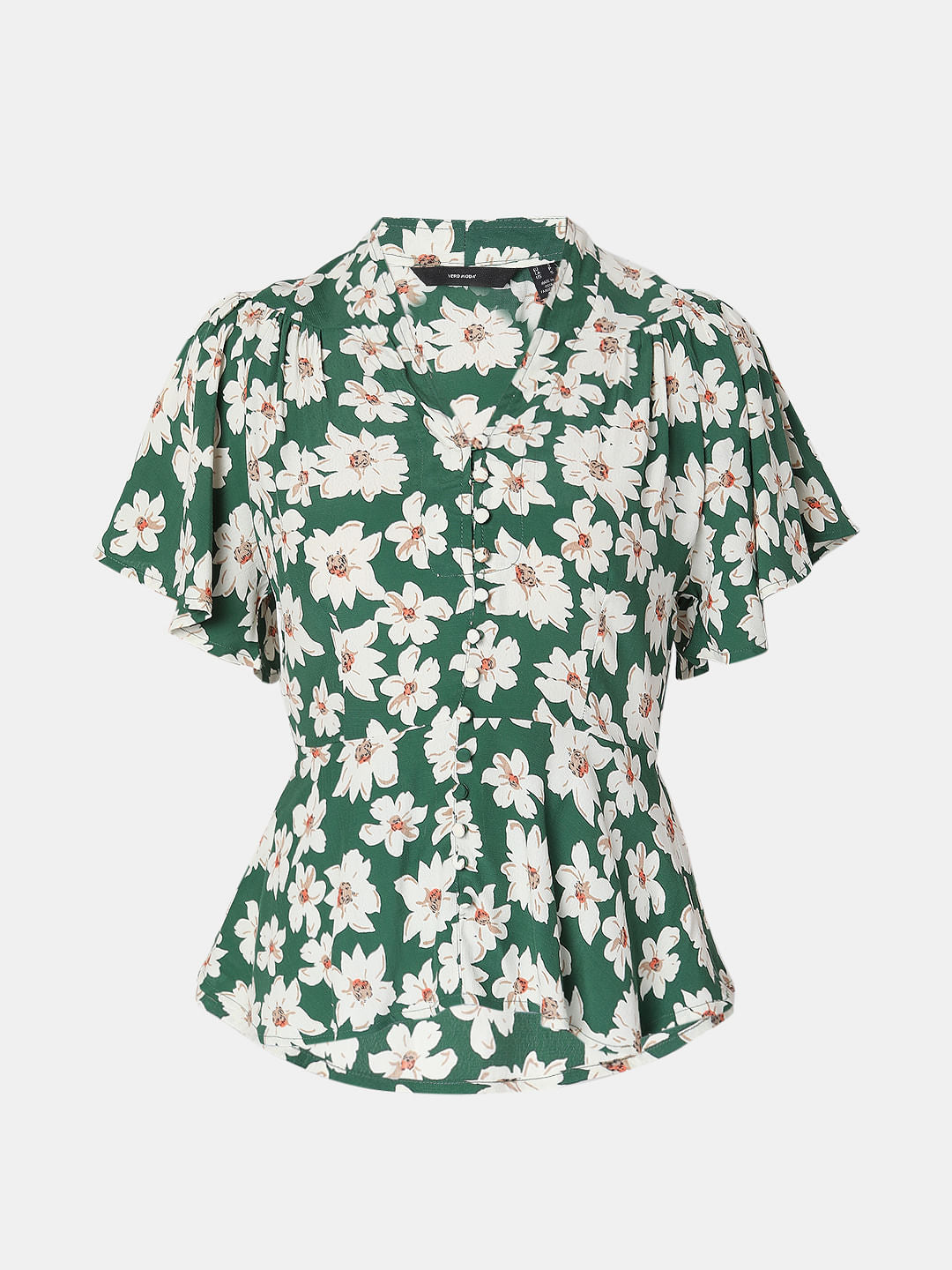 Green Floral Peplum Top