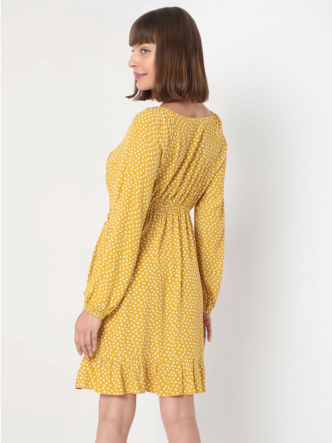 Mustard Printed Wrap Dress