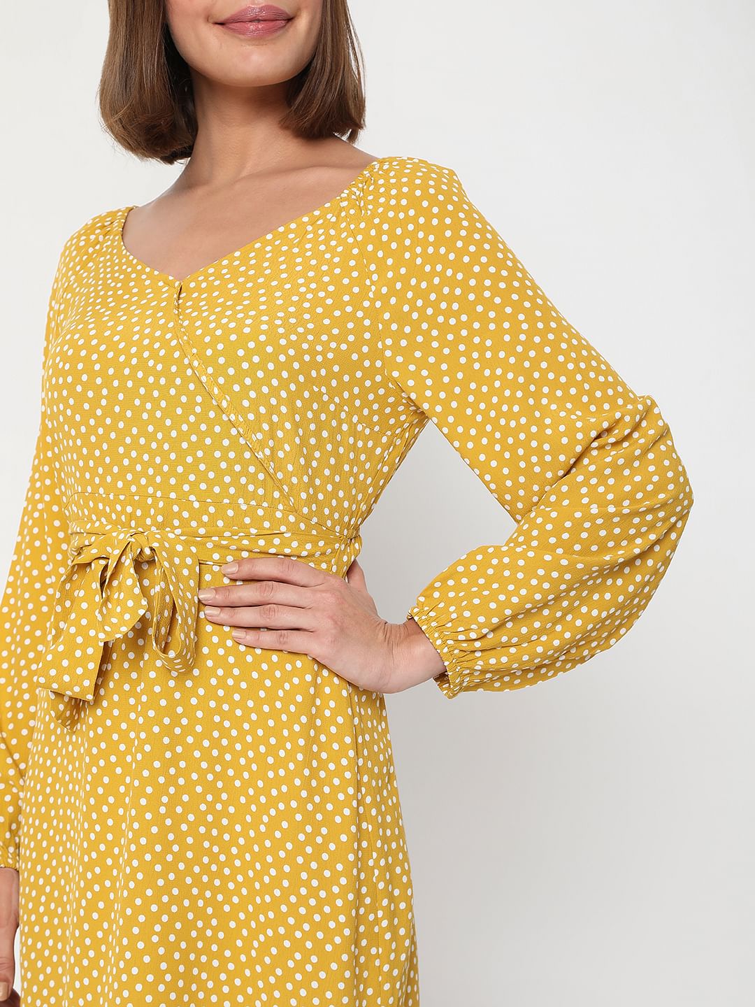Mustard Printed Wrap Dress
