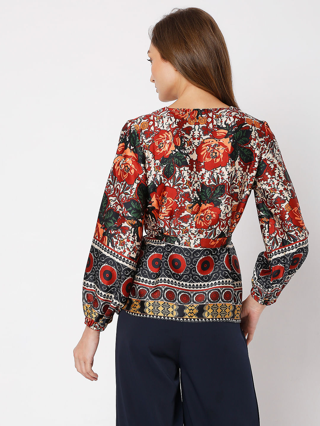 Brown Floral Print Top