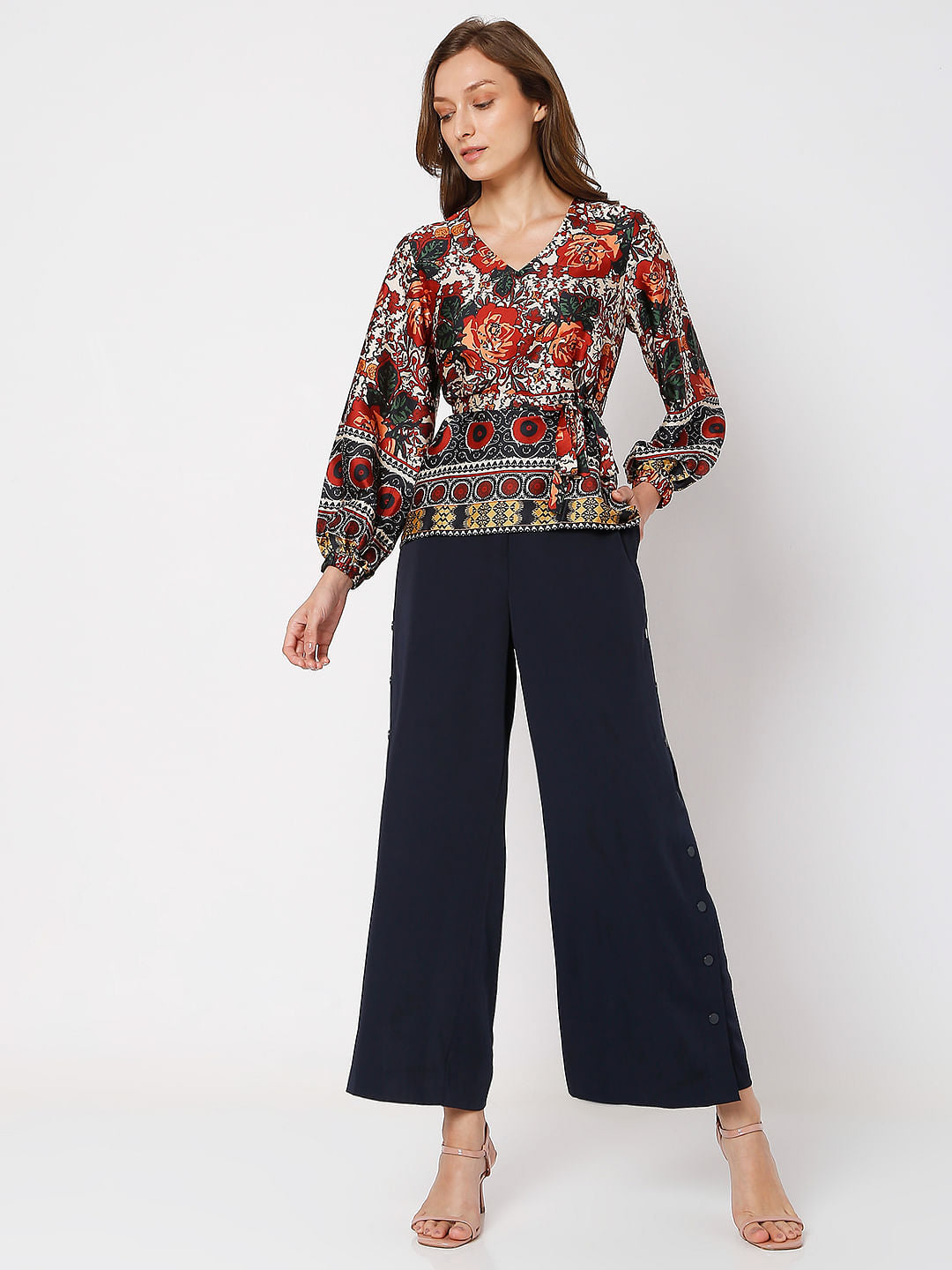 Brown Floral Print Top