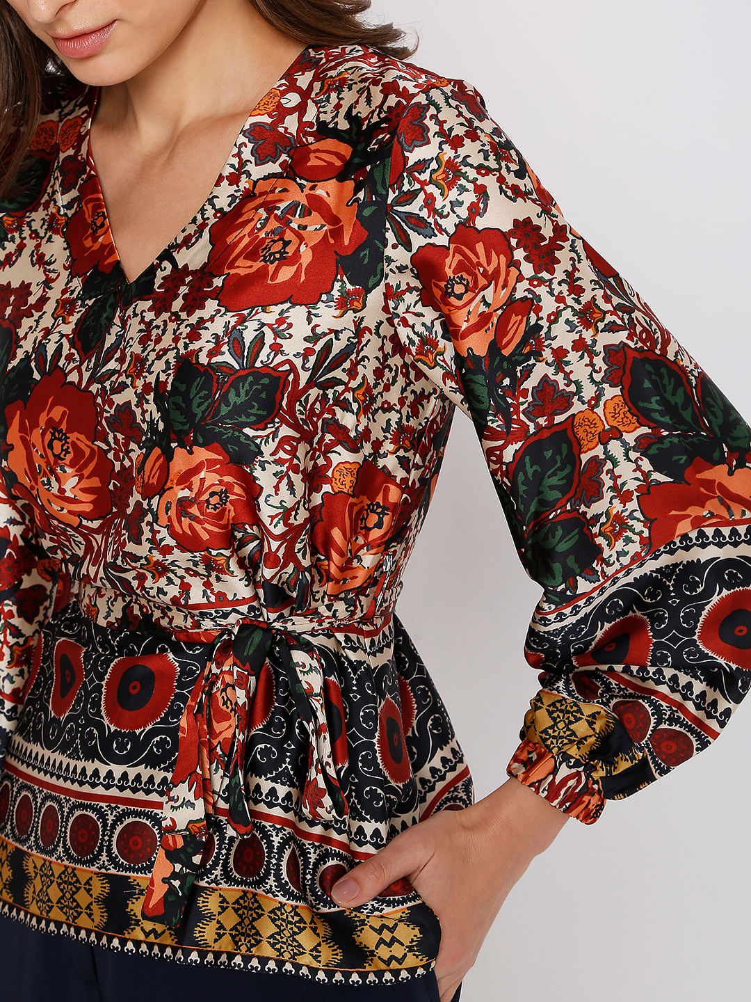 Brown Floral Print Top