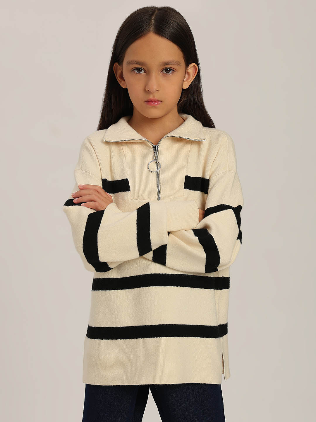 GIRLS Black & White Striped Sweater