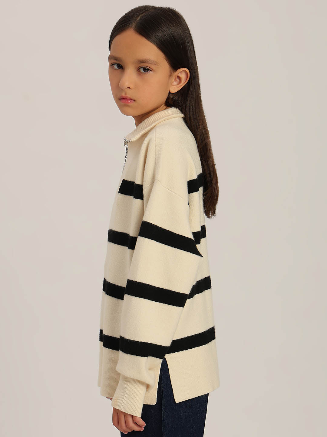 GIRLS Black & White Striped Sweater