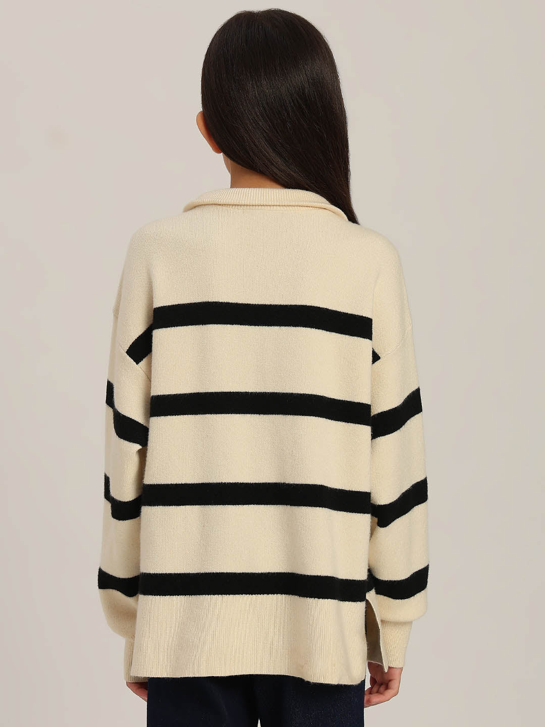 GIRLS Black & White Striped Sweater