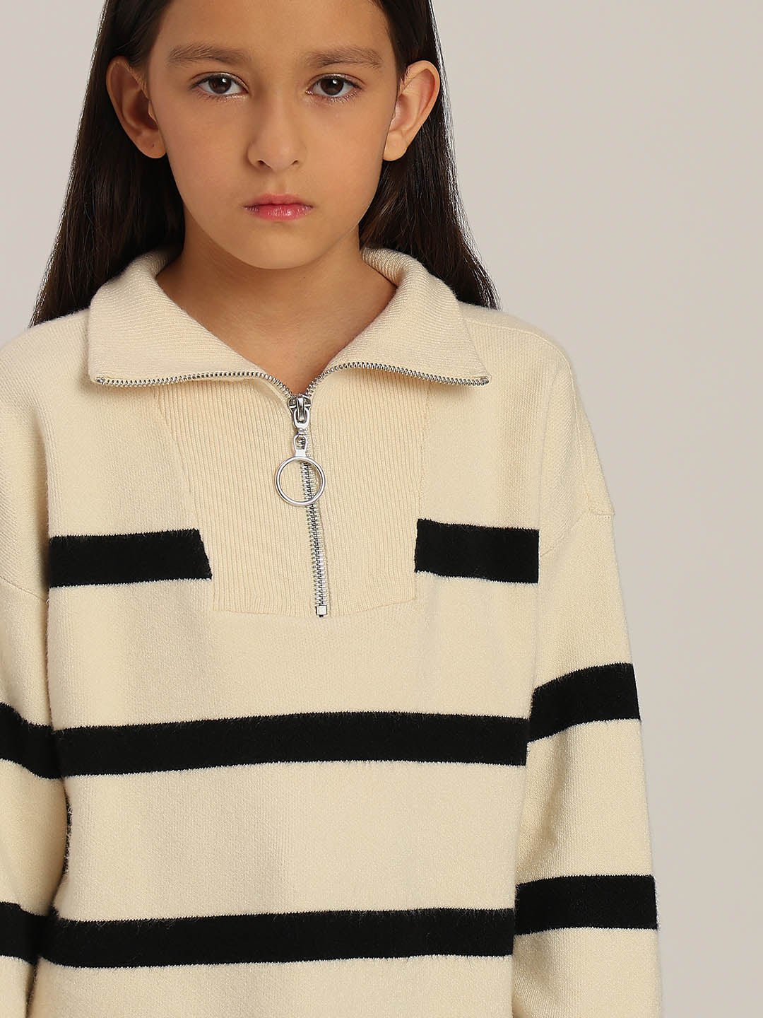GIRLS Black & White Striped Sweater