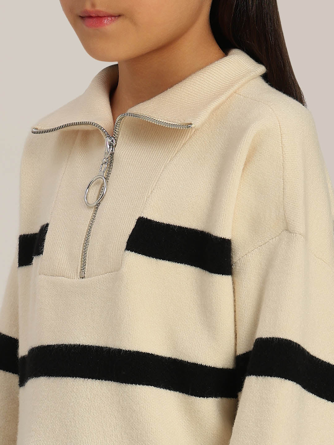 GIRLS Black & White Striped Sweater