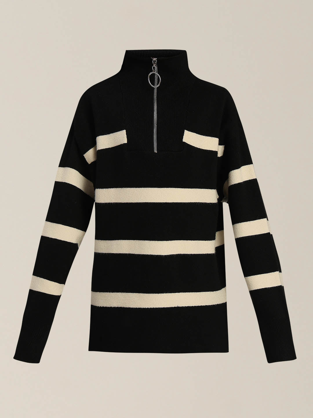 GIRLS Black & Beige Striped Sweater