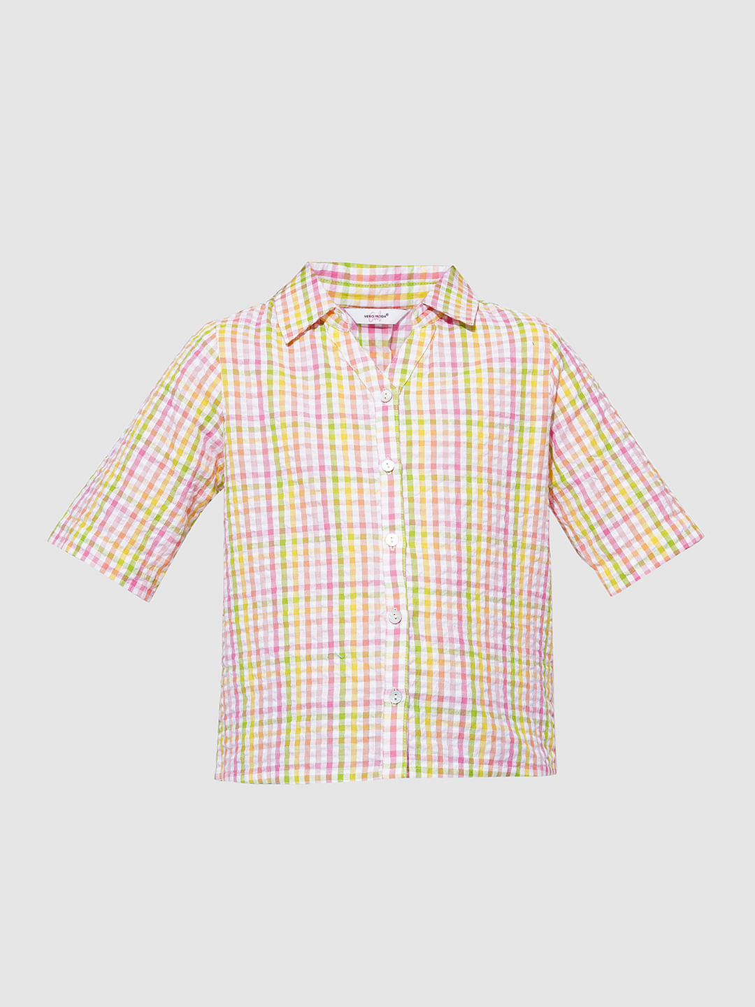 Girls White Cotton Check Shirt