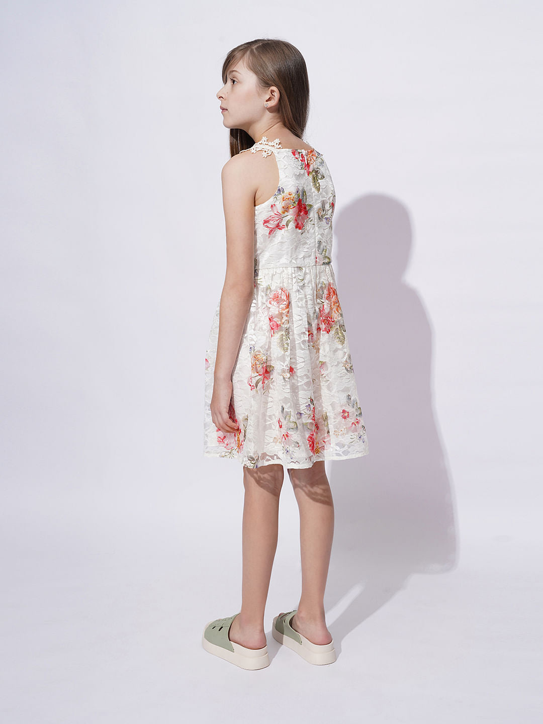 Girls White Floral Lace Dress