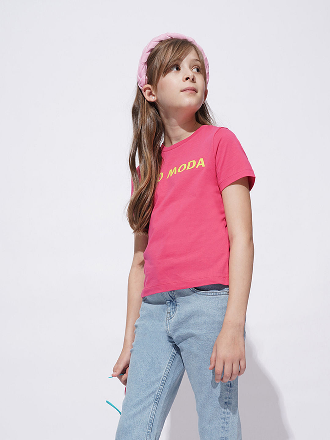 Girls Pink Logo Print Cotton T-Shirt