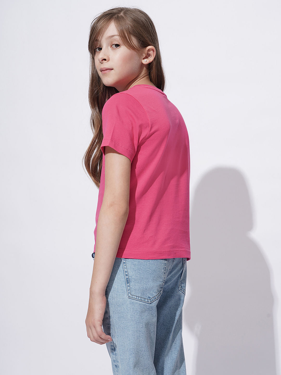 Girls Pink Logo Print Cotton T-Shirt