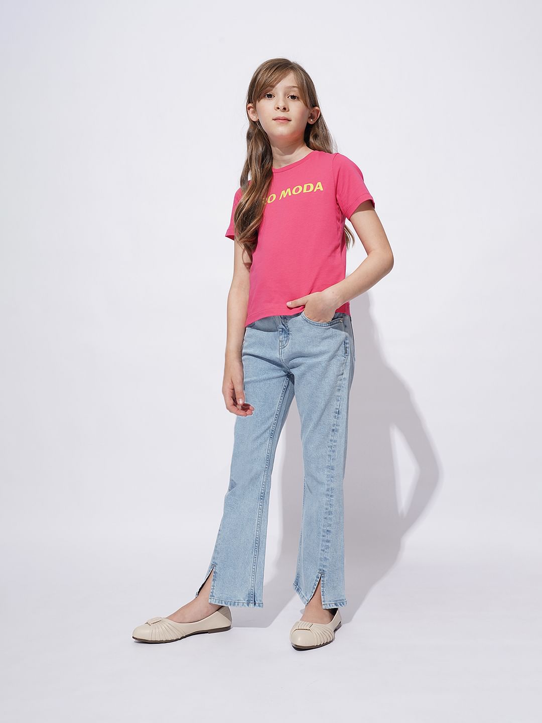 Girls Pink Logo Print Cotton T-Shirt