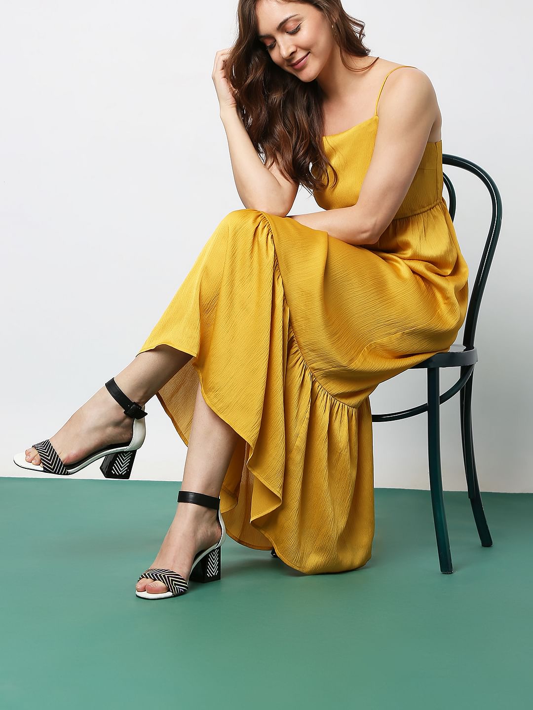 Golden Yellow Strappy Midi Dress
