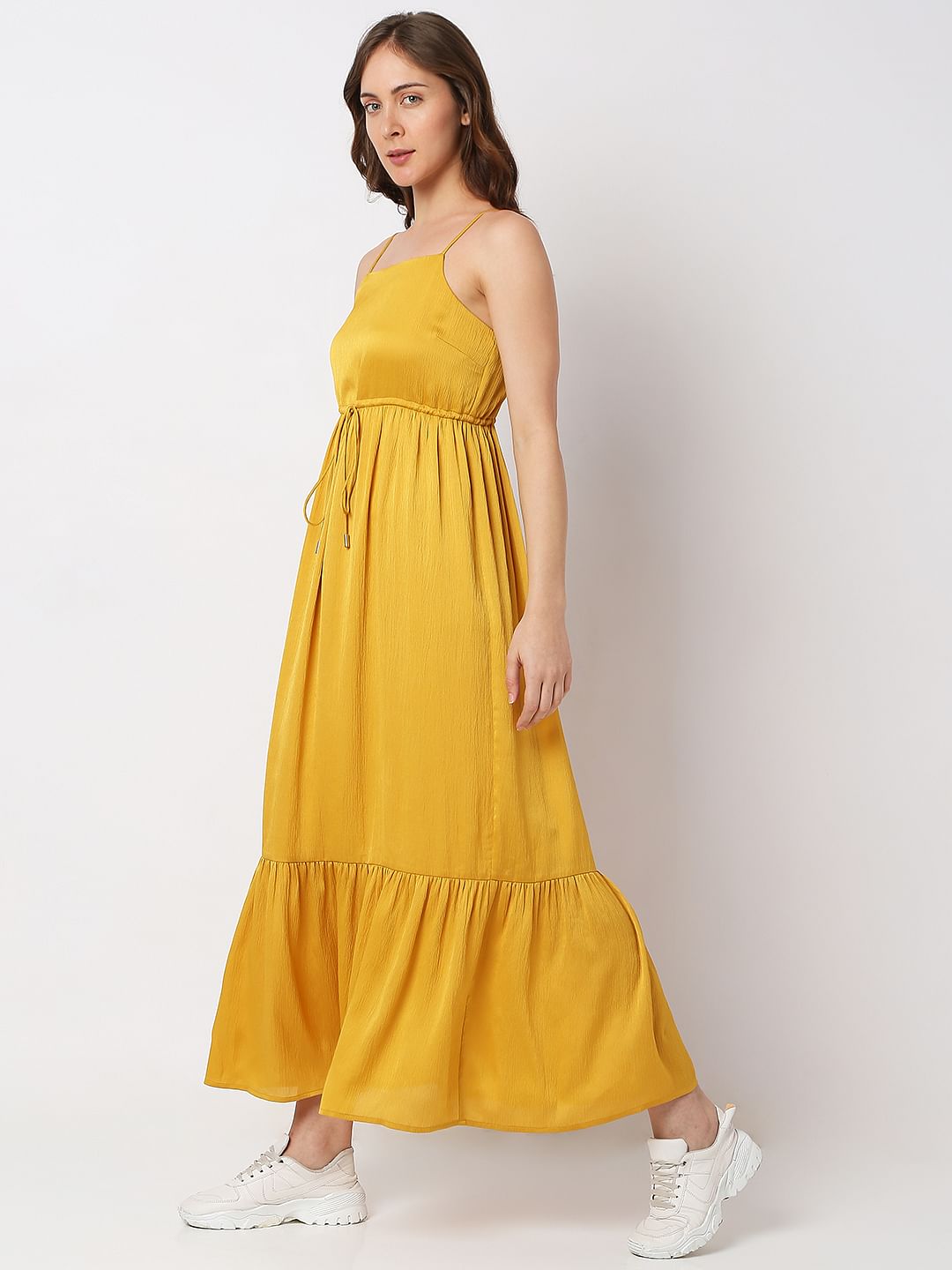 Golden Yellow Strappy Midi Dress