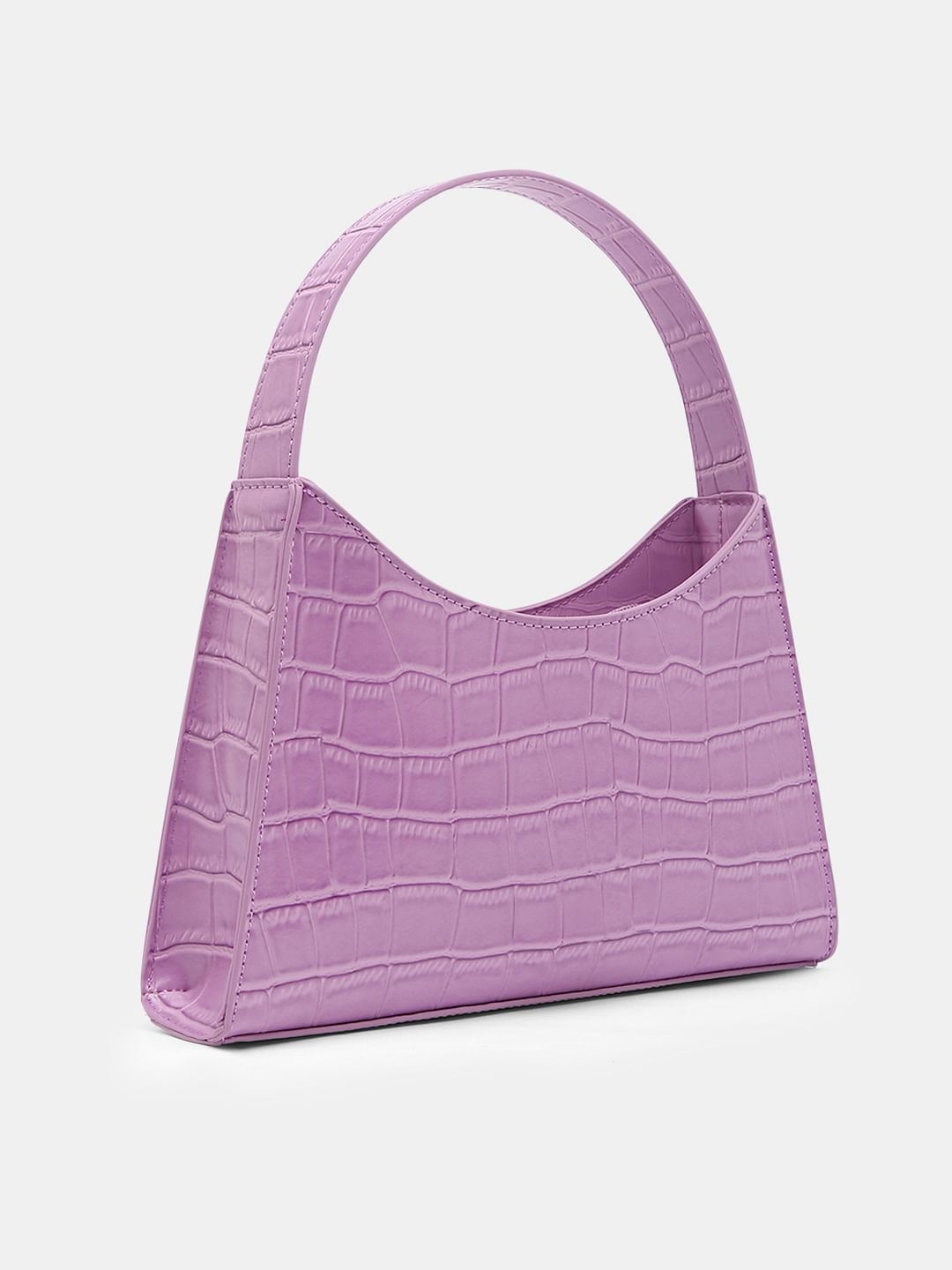 Purple Faux Leather Baguette Bag