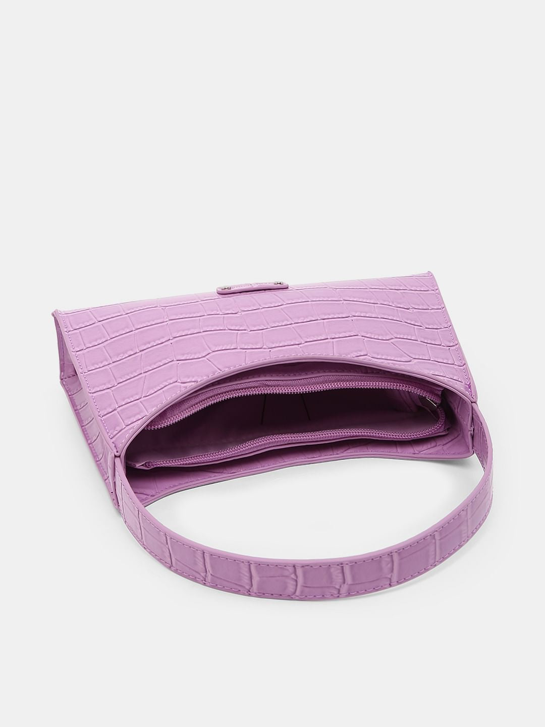 Purple Faux Leather Baguette Bag