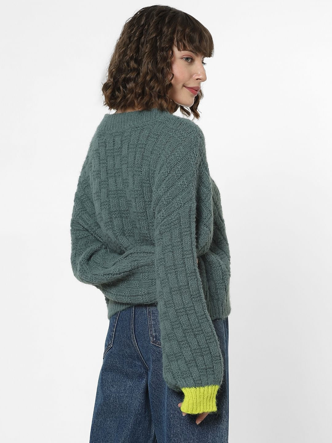 Green Ribbed Textured Pullover