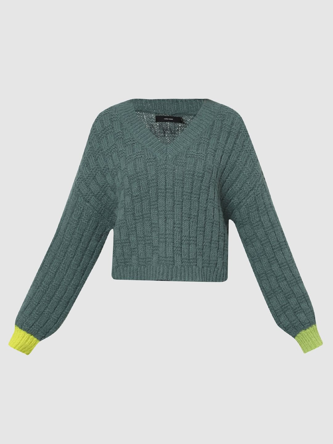 Green Ribbed Textured Pullover