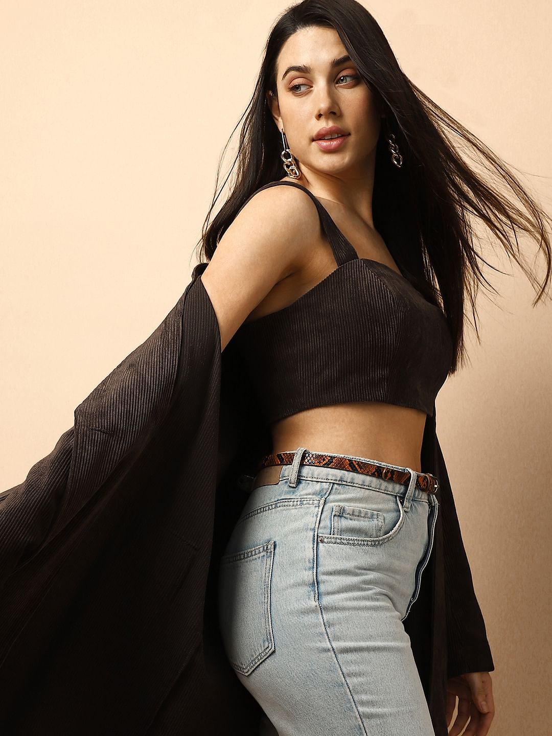 Dark Brown Corduroy Crop Top