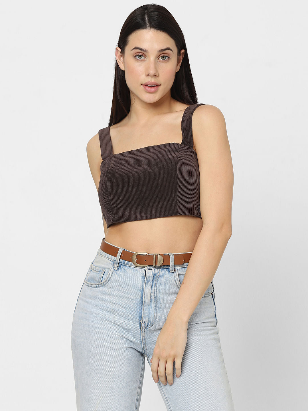 Dark Brown Corduroy Crop Top