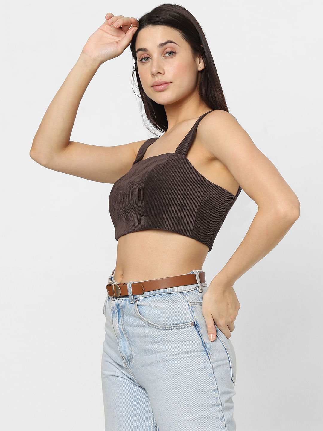 Dark Brown Corduroy Crop Top