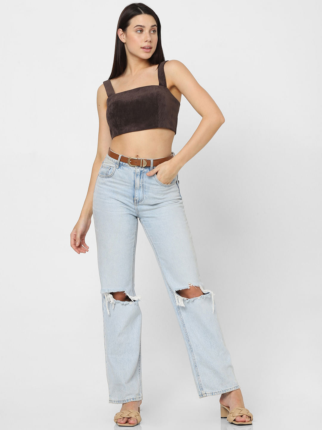 Dark Brown Corduroy Crop Top
