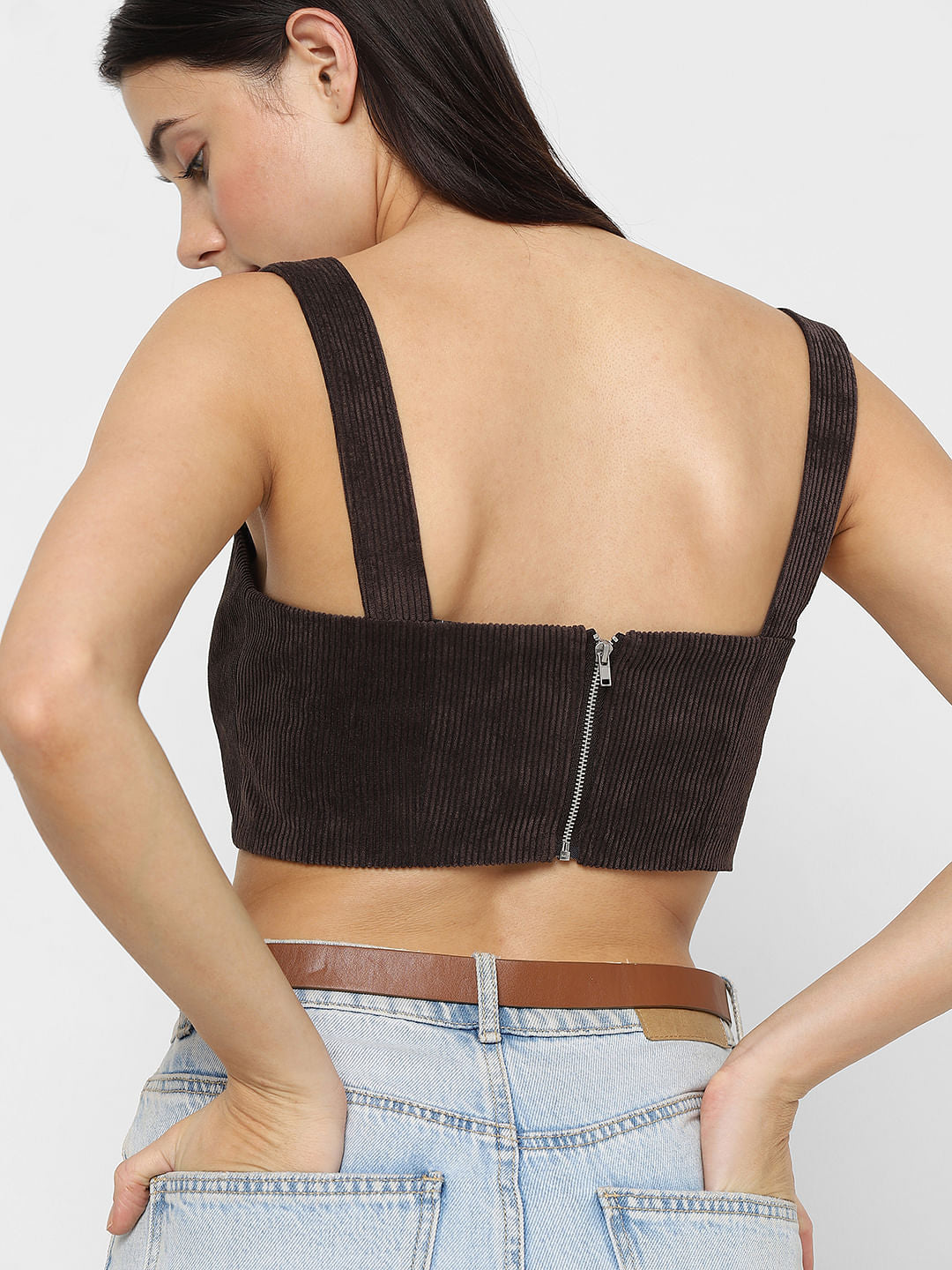 Dark Brown Corduroy Crop Top