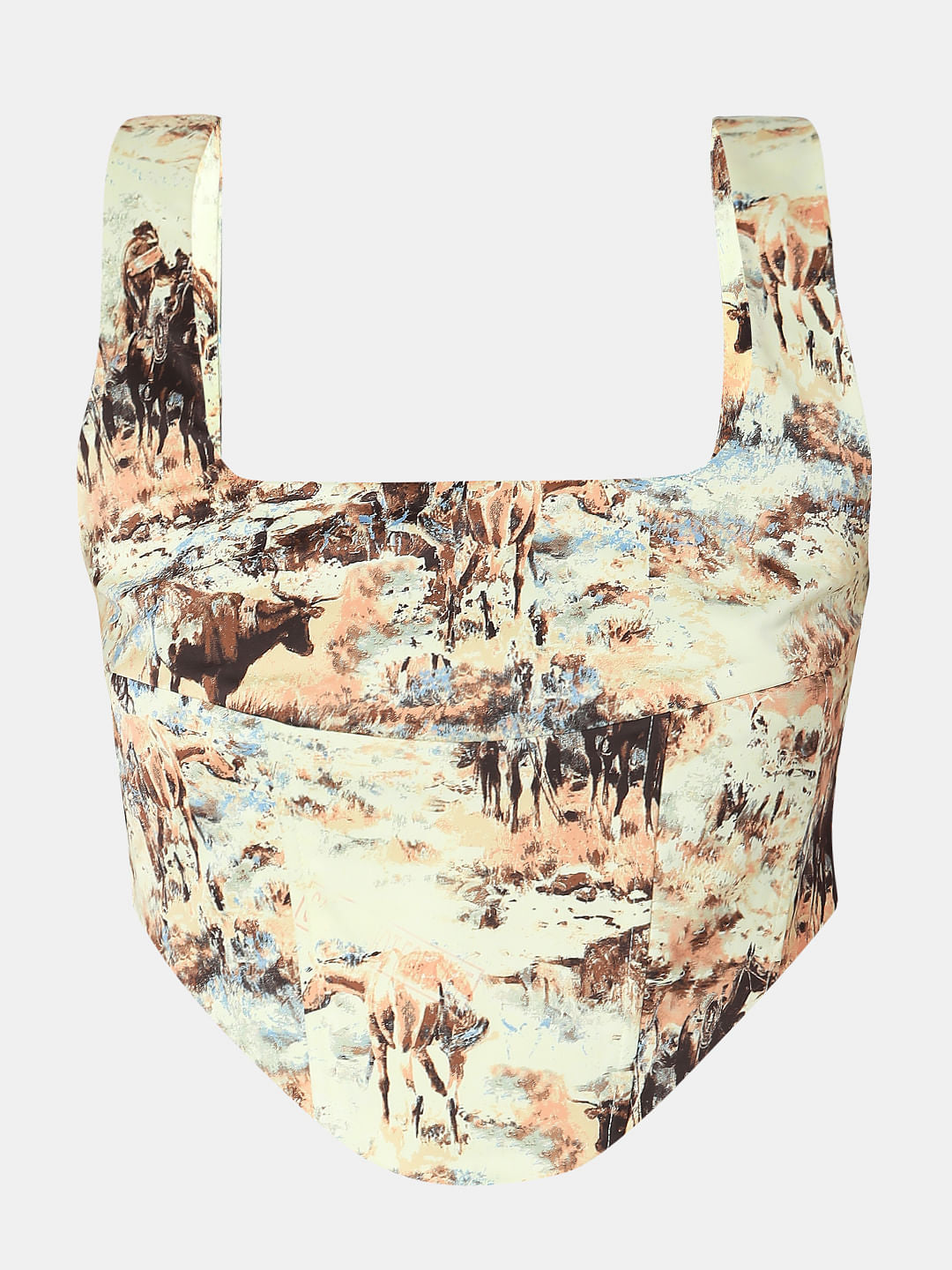 Yellow Printed Corset Co-Ord Set Top