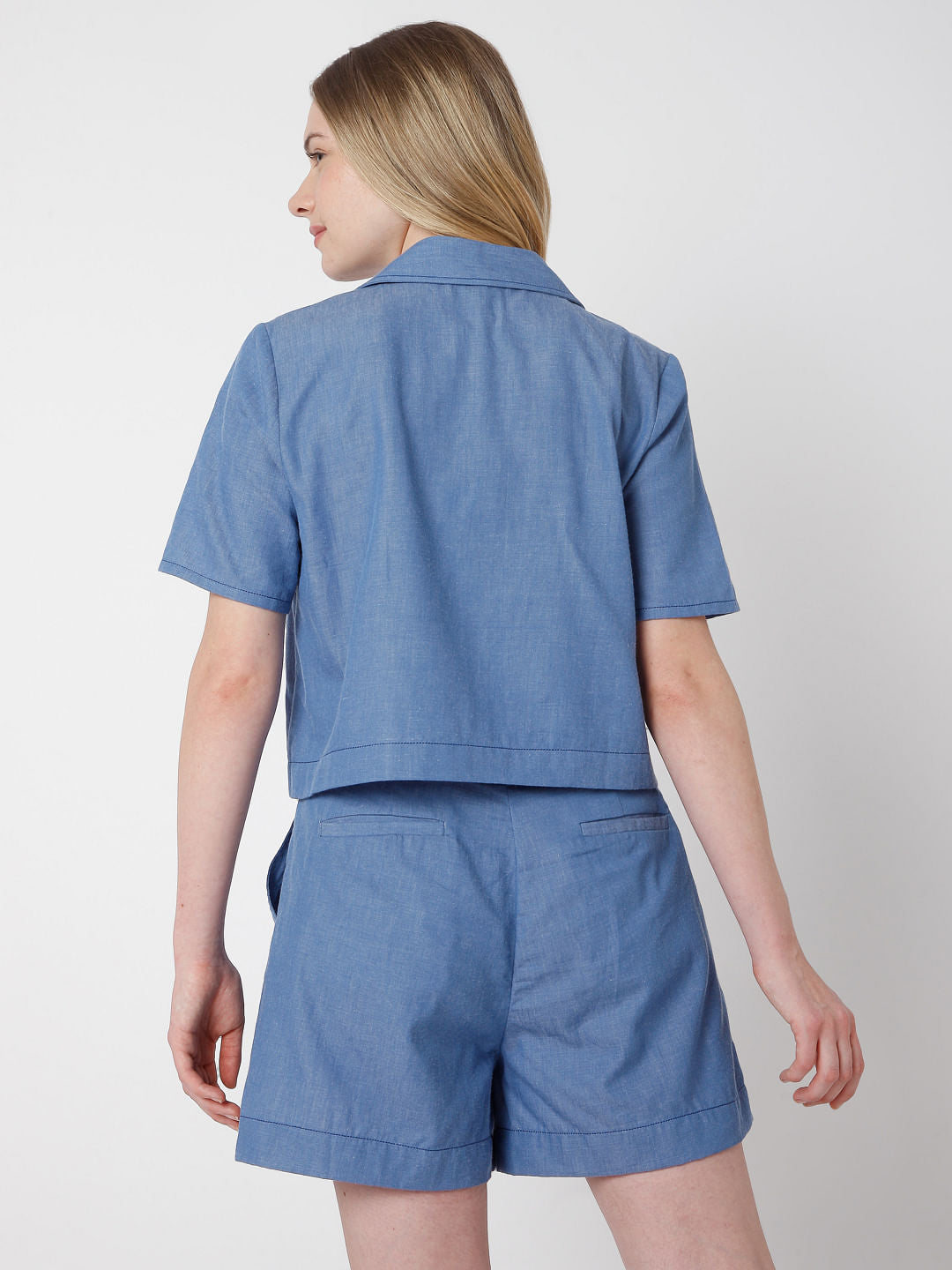 Blue Denim Cropped Co-Ord Shirt