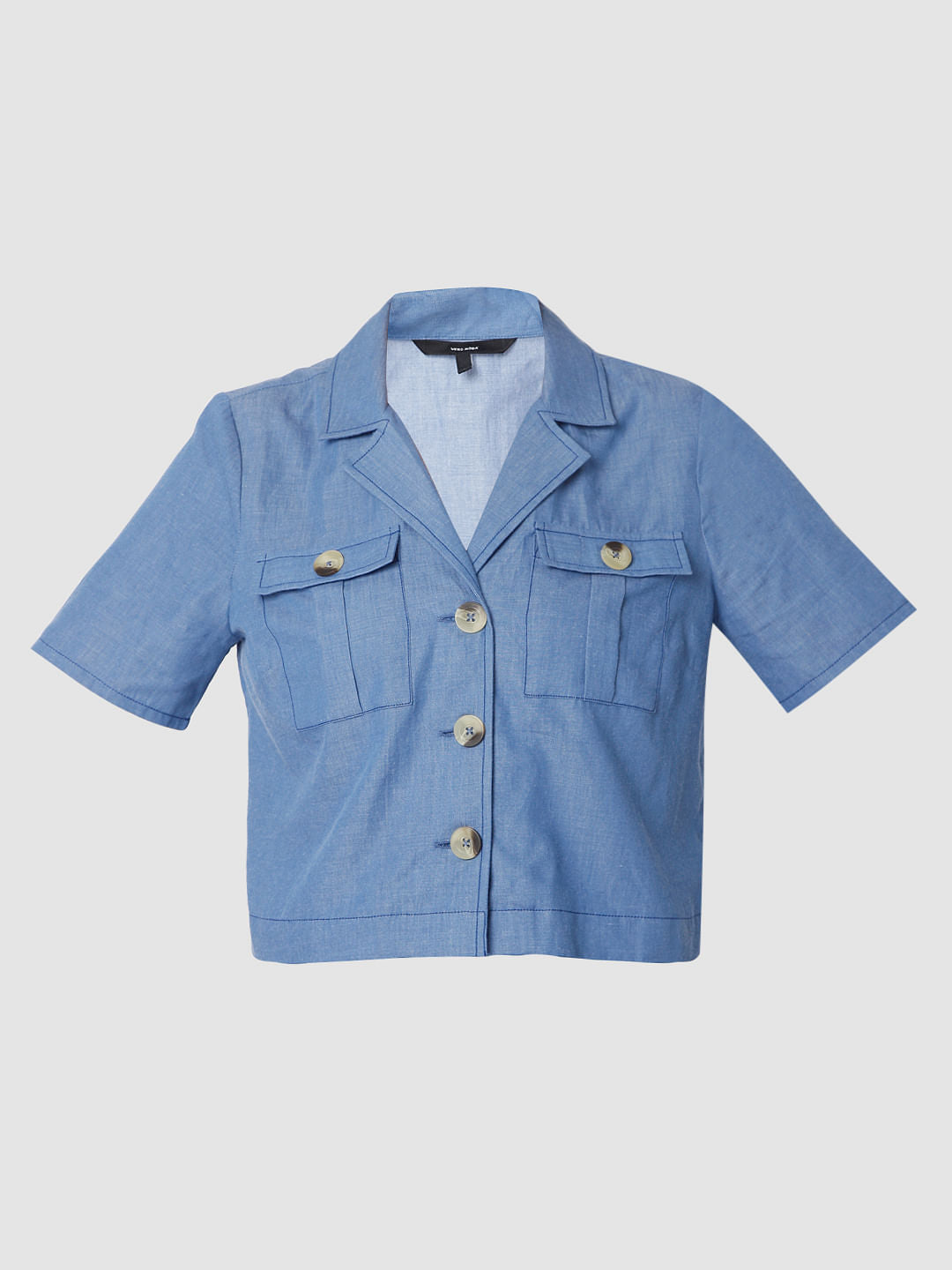 Blue Denim Cropped Co-Ord Shirt