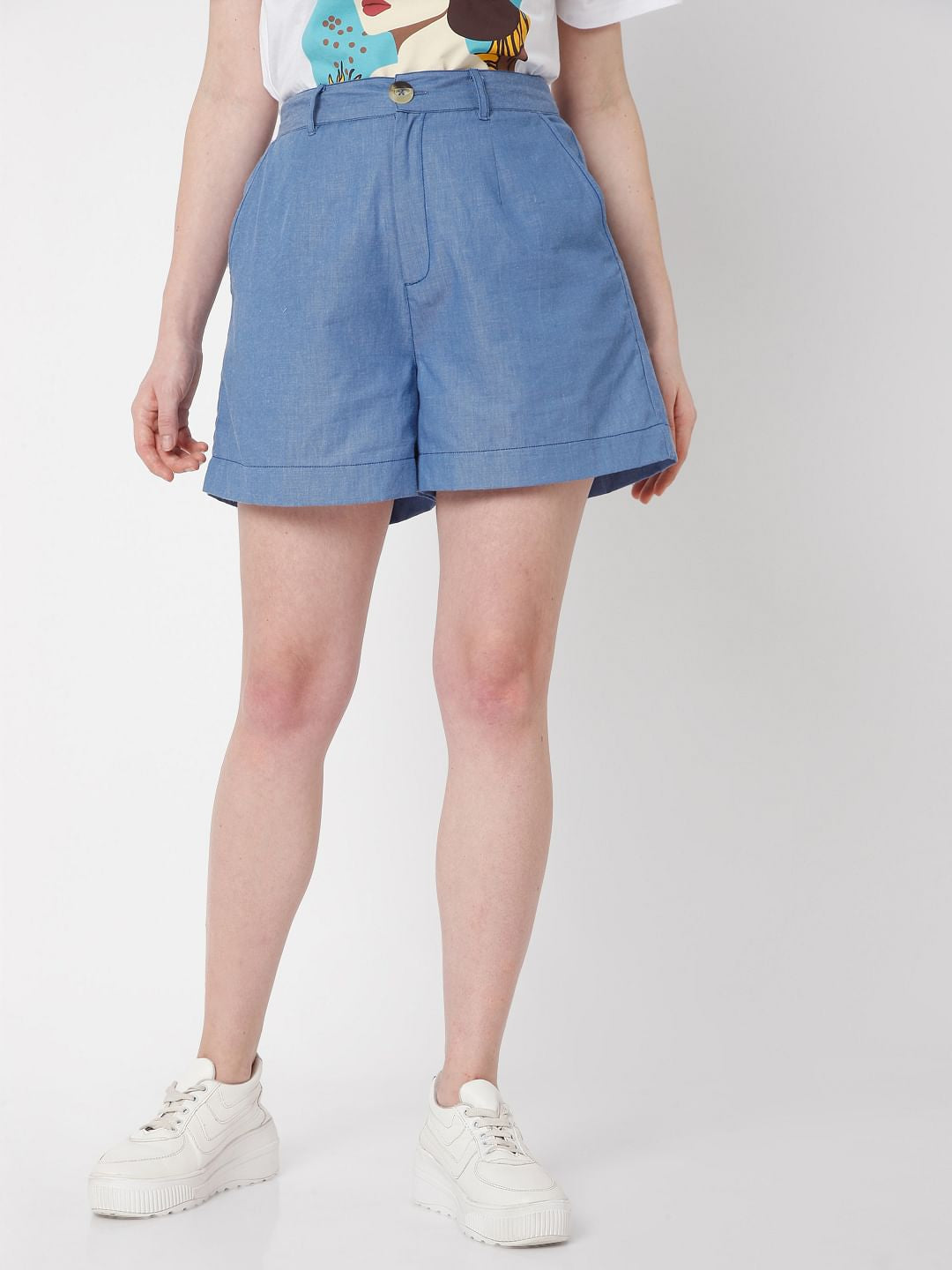 Blue Denim High Rise Co-Ord Shorts