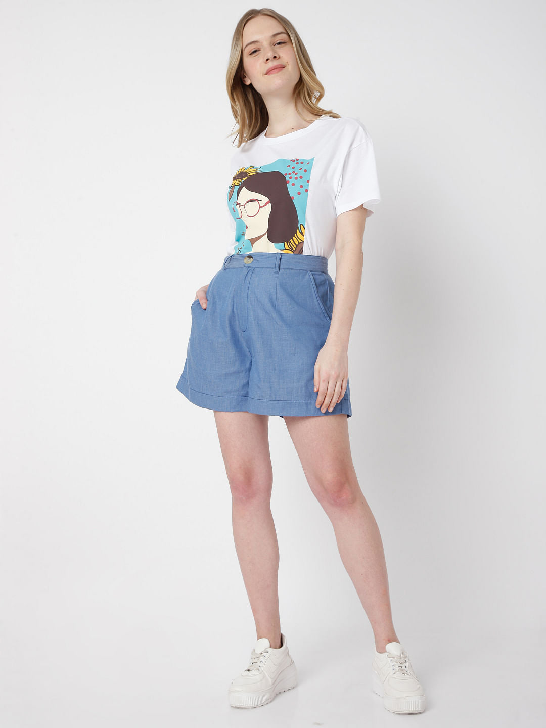 Blue Denim High Rise Co-Ord Shorts