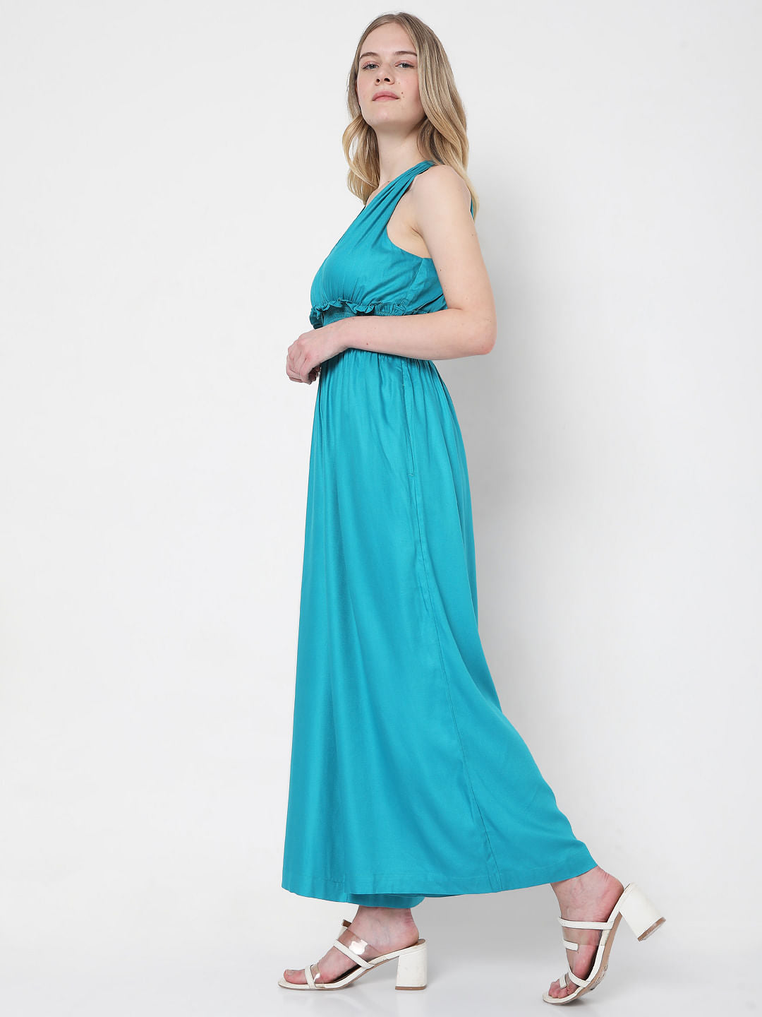 Blue Smocked Jumpsuit