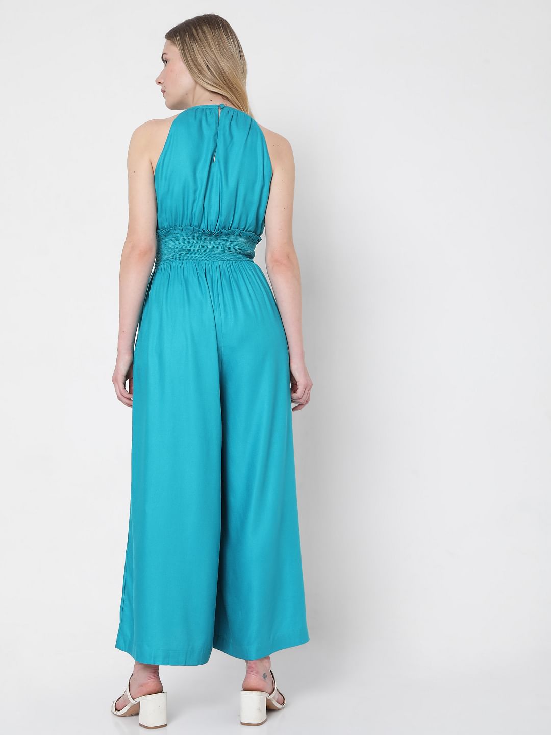 Blue Smocked Jumpsuit