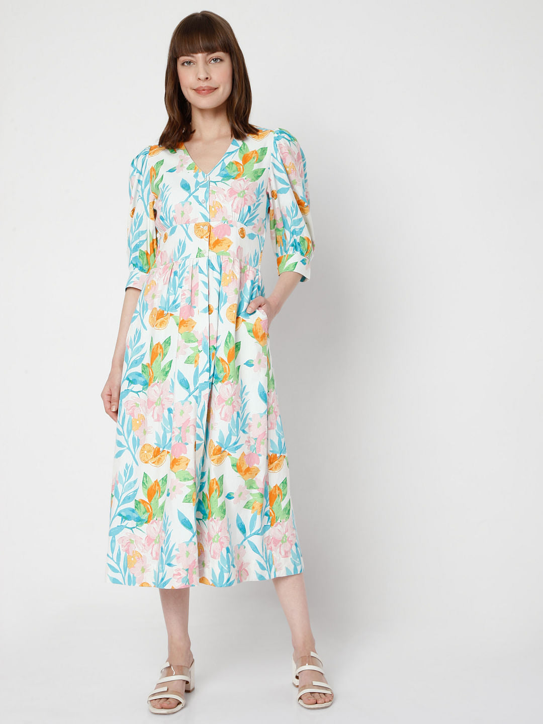 White Floral Midi Dress