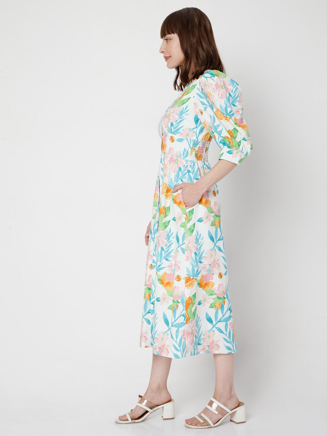 White Floral Midi Dress