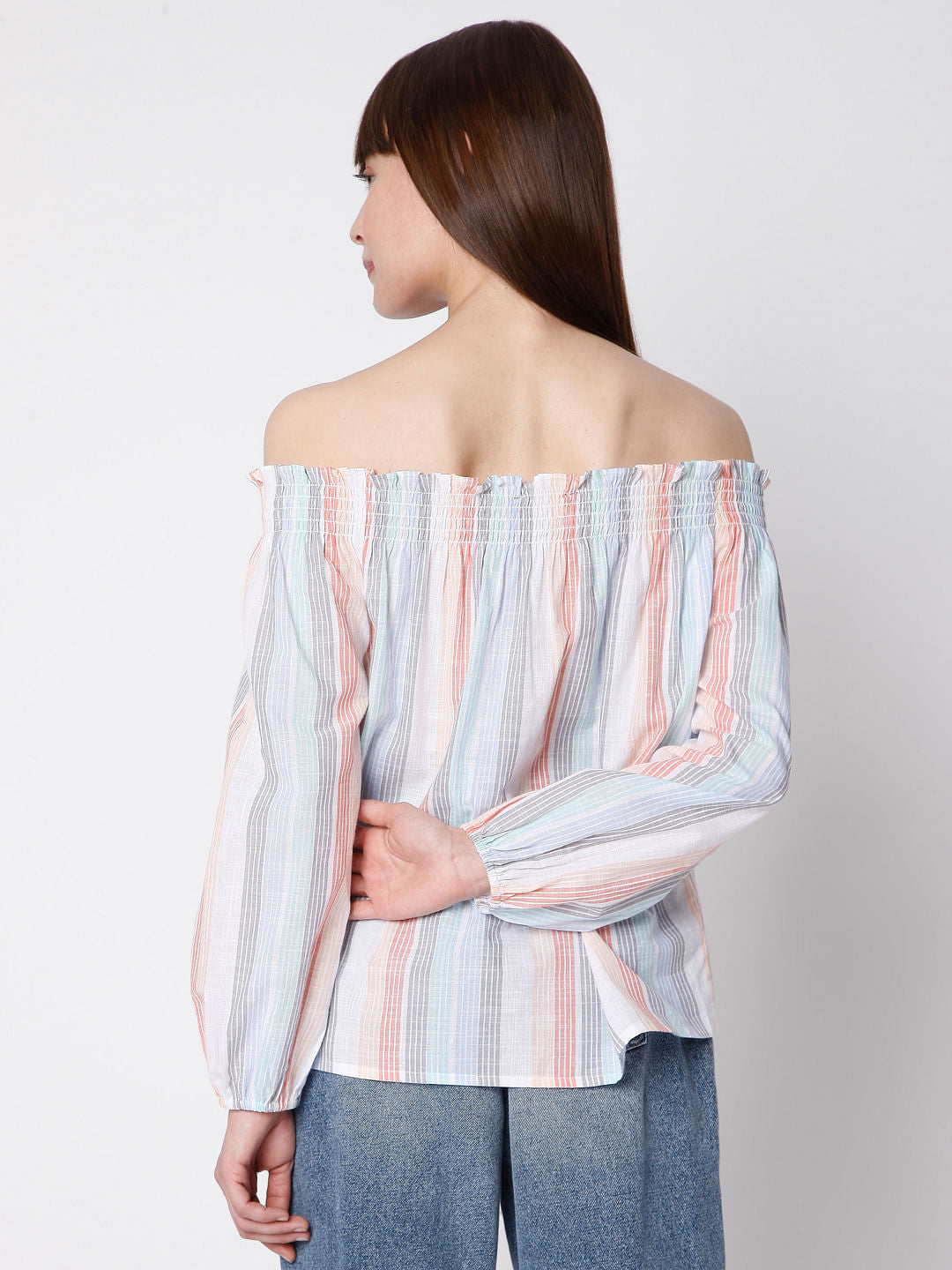 White Striped Off-Shoulder Top