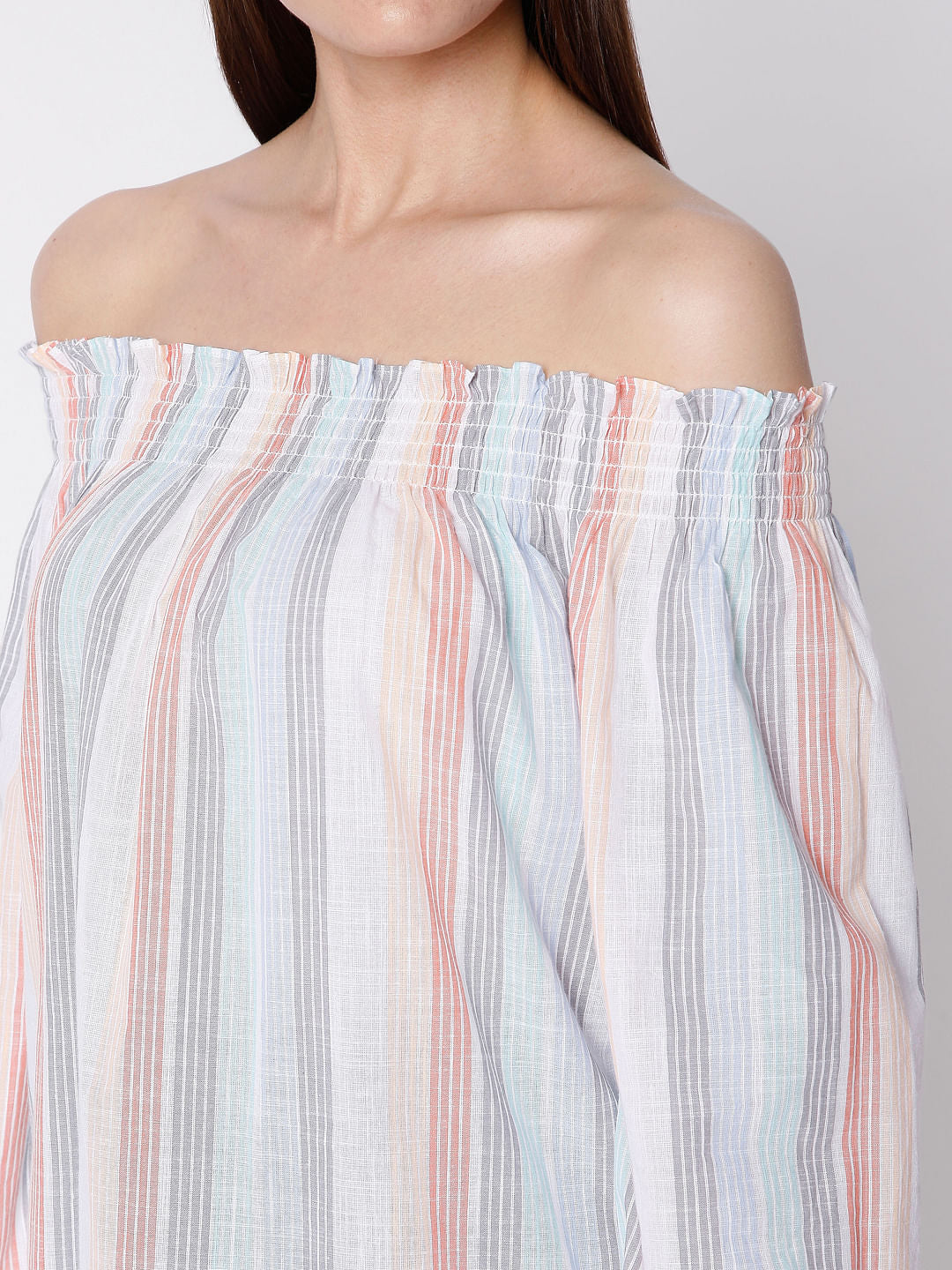 White Striped Off-Shoulder Top
