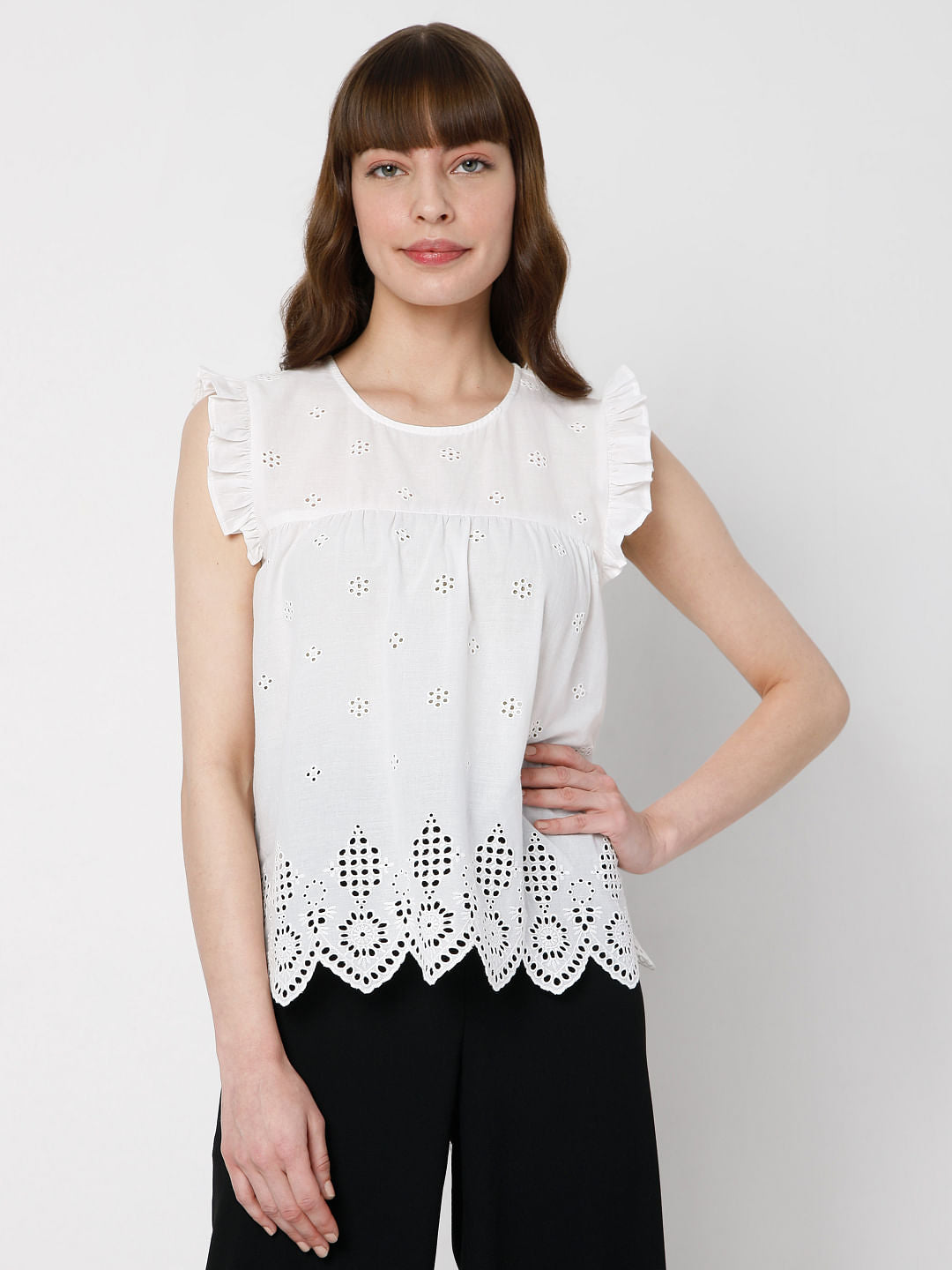 White Schiffli Top