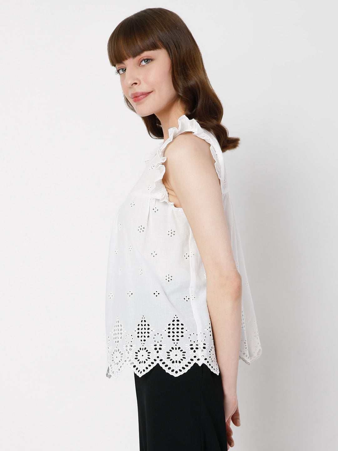 White Schiffli Top
