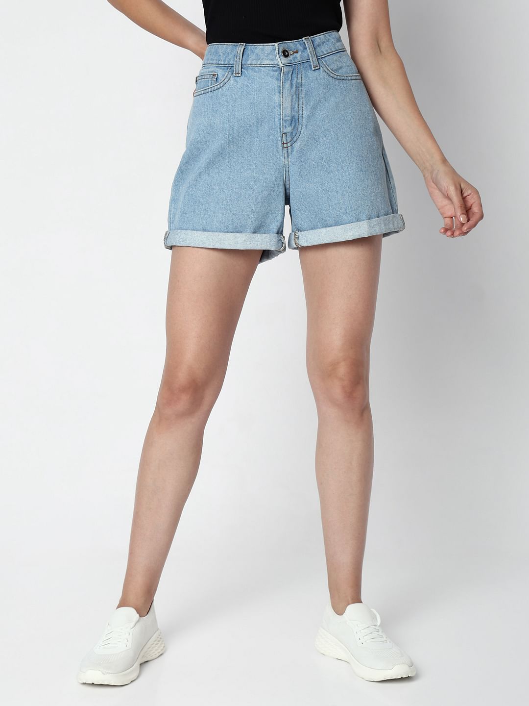 Light Blue Mid Rise Denim Shorts