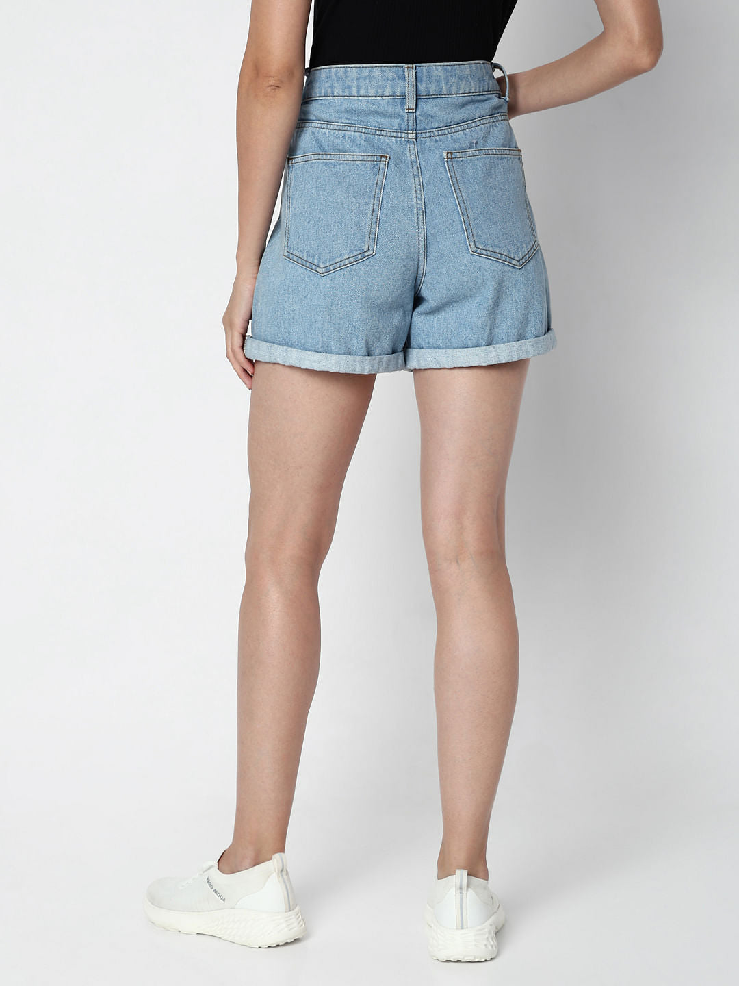 Light Blue Mid Rise Denim Shorts