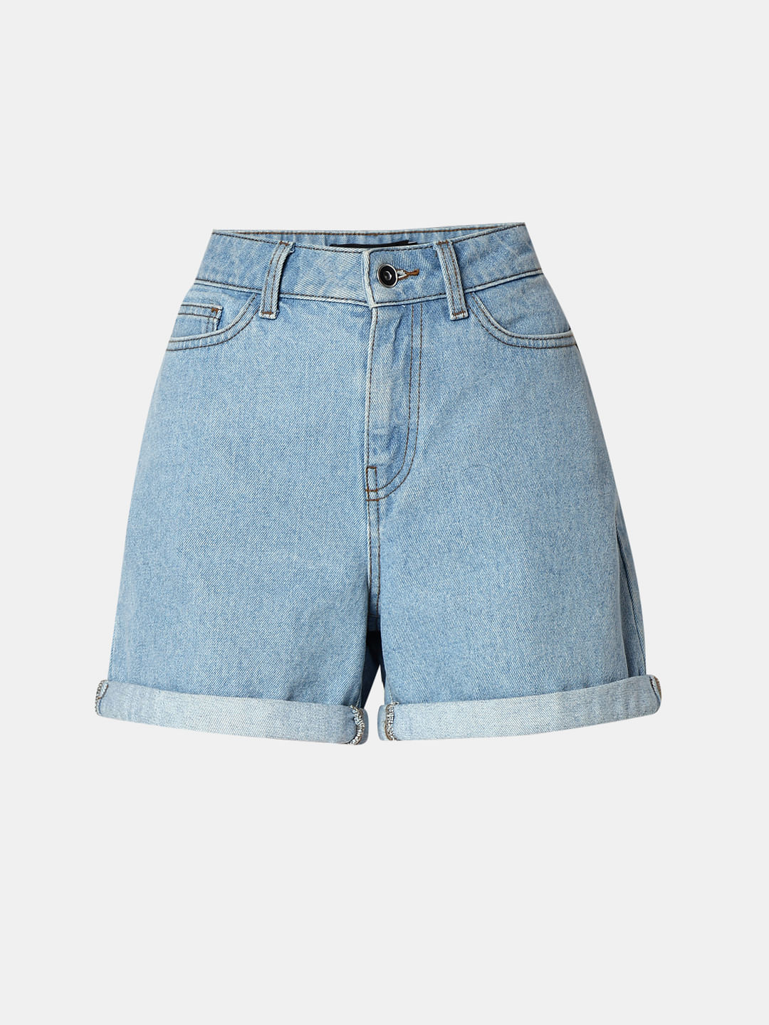 Light Blue Mid Rise Denim Shorts