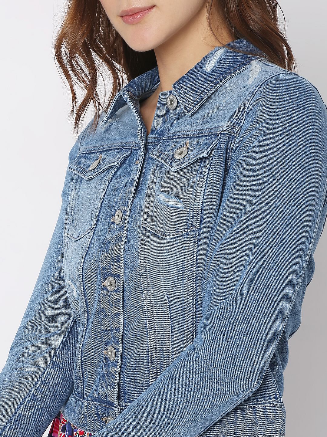 Blue Distressed Denim Jacket