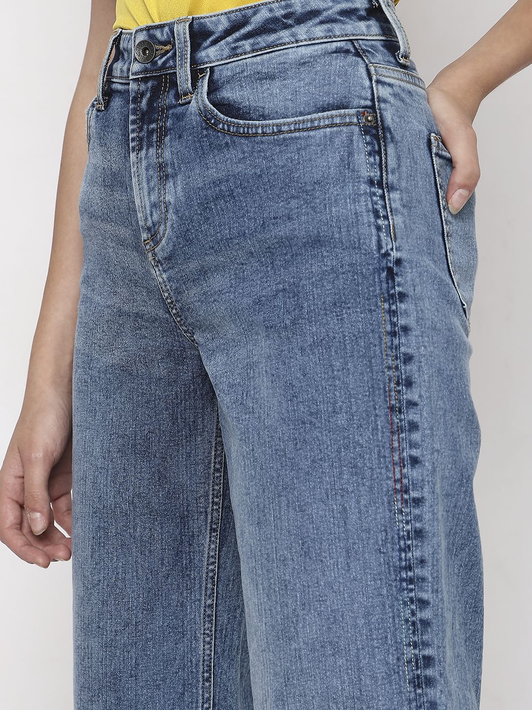 Blue High Rise Washed Jade Straight Fit Jeans